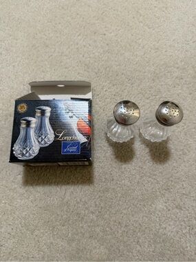 Longchamp Clear Glass Salt and Pepper Shakers with Silver Tops